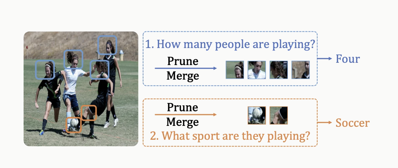 Soccer scene illustrating that different questions about the same image need different visual evidence.