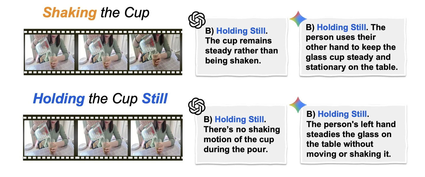 TimeBlind minimal-pair videos with different temporal dynamics